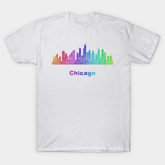 Rainbow Chicago skyline T-Shirt by DavidZydd